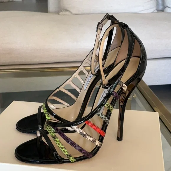 Authentic Jimmy Choo “Delta” Vuka D’Orsay black, colorful heels, sz. 39 - Picture 2 of 9